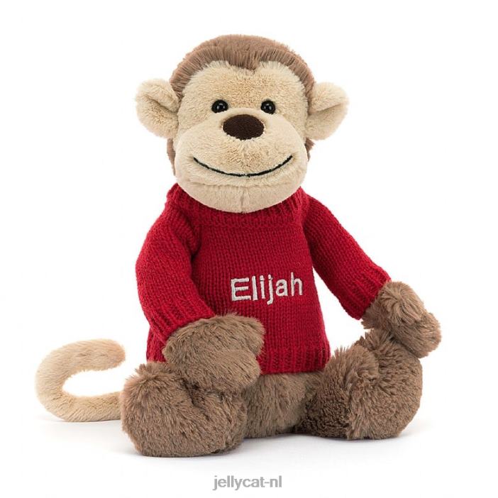 Jellycat verlegen aapje met gepersonaliseerde rode trui bruin NJJ68189 speelgoed-