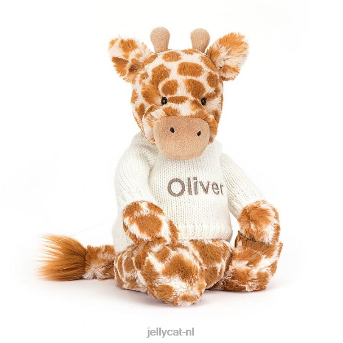 Jellycat verlegen giraffe met gepersonaliseerde crèmekleurige trui oranje NJJ68240 speelgoed-