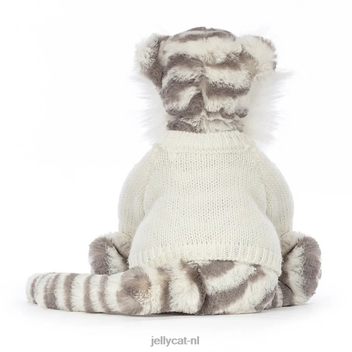 Jellycat verlegen sneeuwtijger met gepersonaliseerde crème trui grijs en wit NJJ68578 speelgoed-