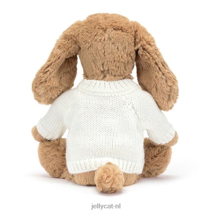 Jellycat verlegen toffee puppy met gepersonaliseerde crème trui beige NJJ68135 speelgoed-