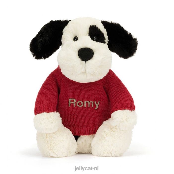 Jellycat verlegen zwart-crème puppy zwart en wit NJJ68171 speelgoed-